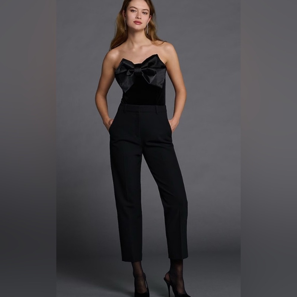 Express Strapless Satin Bow Velvet Bodysuit